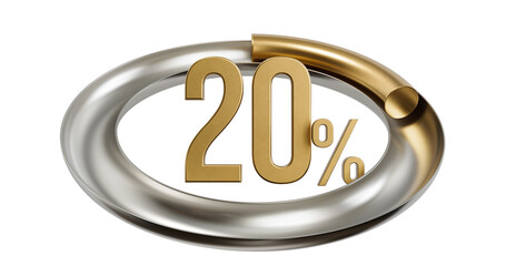 20% off on sale. Gold percent isolated on white background. 3d rendering. Illustration for advertising. - 758486708