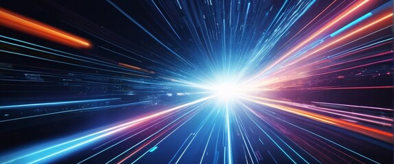 Fototapeta premium Abstract blue background with glowing rays suggesting energy and movement in space