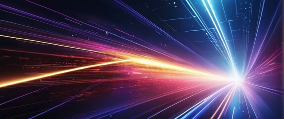 Fototapeta premium Abstract blue background with glowing rays suggesting energy and movement in space