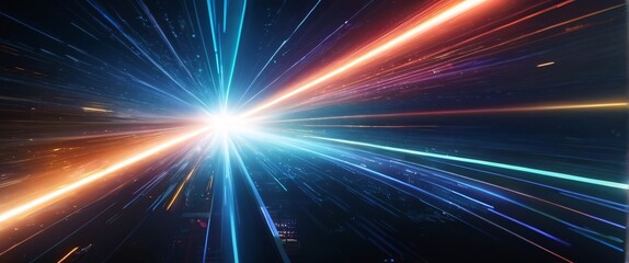 Abstract blue background with glowing rays suggesting energy and movement in space