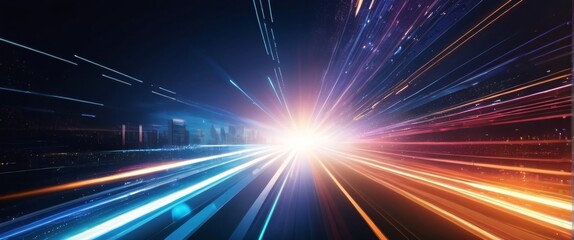 Obraz premium Abstract blue background with glowing rays suggesting energy and movement in space