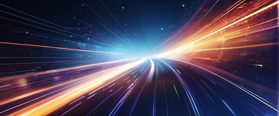 Obraz premium Abstract blue background with glowing rays suggesting energy and movement in space