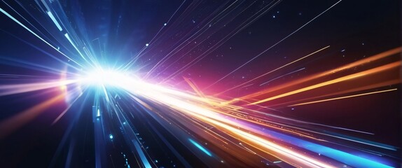 Fototapeta premium Abstract blue background with glowing rays suggesting energy and movement in space