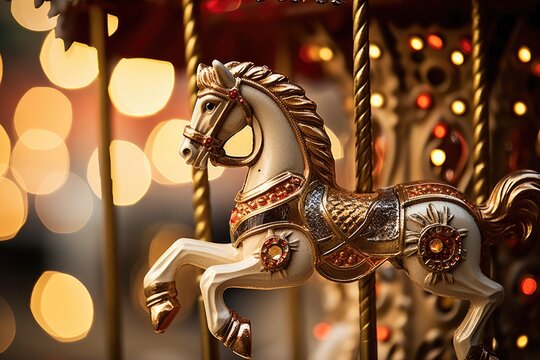 Christmas Carousel: Jewelry on a carousel horse with twinkling lights from a Christmas carousel.