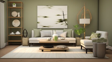 Fototapeta na wymiar Interior composition of modern trendy living room inspired by scandinavian elegance 