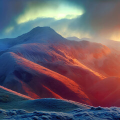 a strong frost frosted alpine peaks of the Carpathians the bright colors - obrazy, fototapety, plakaty