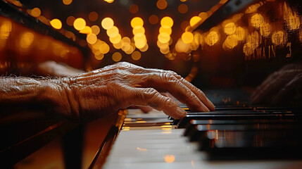 a magician's hands playing a grand piano during a live concert photography