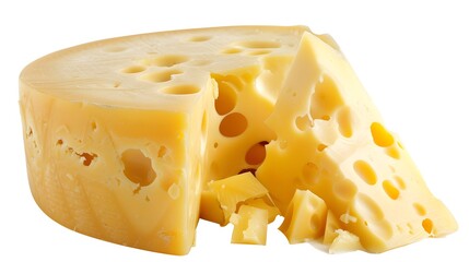 Piece of delicious cheese on white background - obrazy, fototapety, plakaty