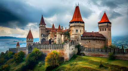 Majestic Fortress: Medieval Castle in Europe - obrazy, fototapety, plakaty
