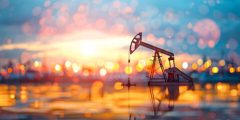 oil pumps on sunset
 - obrazy, fototapety, plakaty