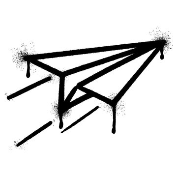 Spray Painted Graffiti paper airplane Sprayed isolated with a white background.