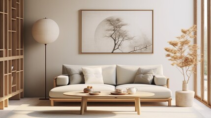 Fototapeta na wymiar Modern trendy living room interior composition inspired by scandinavian sophistication 