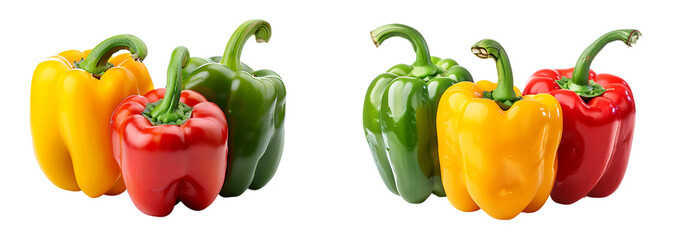 red and green bell peppers set isolated on a transparent or white background, png	