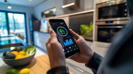 Efficient Energy Monitoring, Man Checks Home Electricity Usage via Mobile App