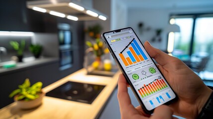 Efficient Energy Monitoring, Man Checks Home Electricity Usage via Mobile App