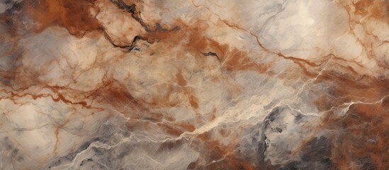 Fototapeta premium A detailed closeup of a brown and white marble texture resembles a beautiful painting on bedrock, showcasing the artistry of nature in its unique patterns