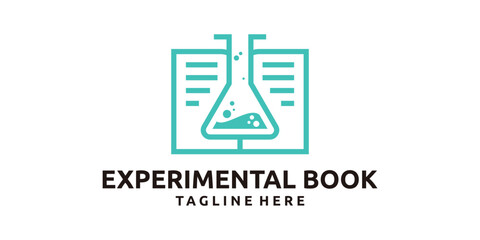 experimental book logo design, book and lab glass logo, logo design template, creative idea symbol.