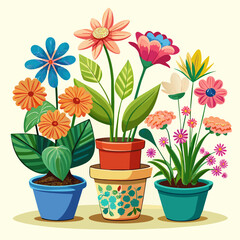 flowers in pots ,Real style, white background