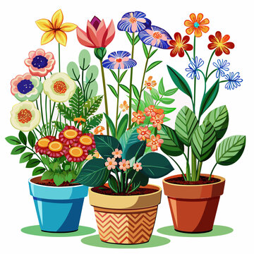 flowers in pots ,Real style, white background