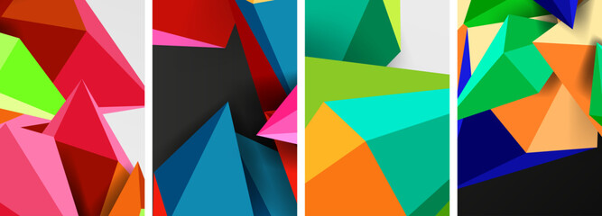 Mosaic triangles poster geometric abstract background set