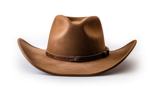 Vintage western Brown cowboy leather hat isolated on white background created with Generative AI Technology