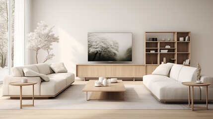 Modern trendy living room interior composition inspired by scandinavian sophistication 