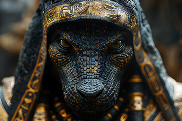 Obraz premium A striking depiction of Apophis, the ancient Egyptian deity symbolizing Chaos, Darkness, and Night, also known as Lord Ysfet, in a powerful and mysterious representation