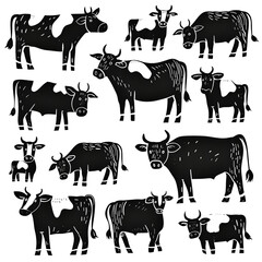 set of black and white cows