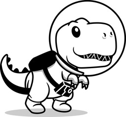 Cute Dinosaur Astronaut Cartoon Vector Icon Illustration Animal Science Icon Isolated Flat Vector