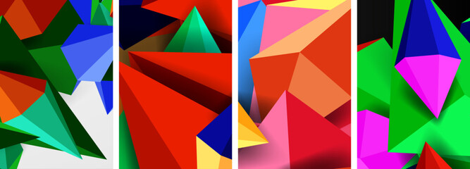 Mosaic triangles poster geometric abstract background set