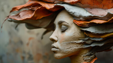 Surreal illustration of a woman caked in clay.