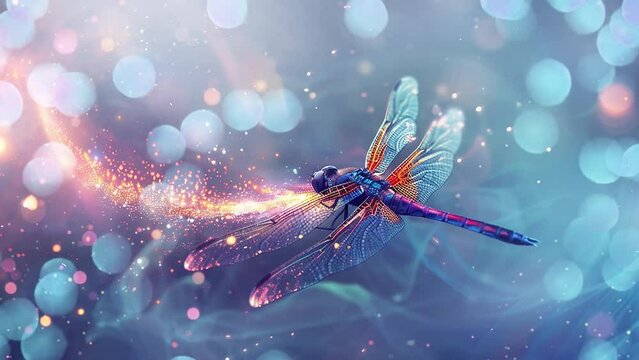 flying dragonfly with sparkle and blazing trail. seamless looping overlay 4k virtual video animation background