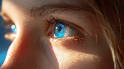 close up view of woman wearing contact lenses on eyes - generative ai