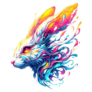 rabbit sheep in colorful illustration with neon abstract psychedelic acid style, good for print, t-shirt, sticker, poster, 