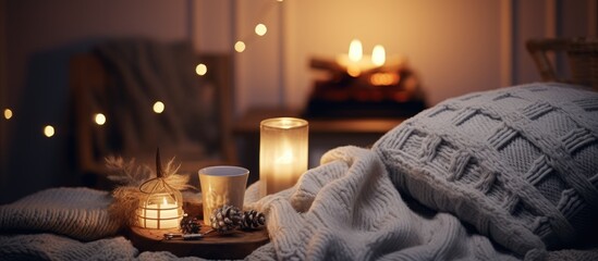 Winter-themed cozy and soft ambiance with knitted clothing and lighting.