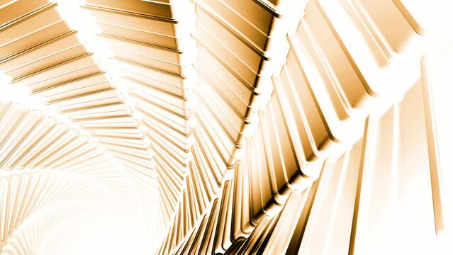Flight in abstract sci-fi tunnel, futuristic graphics. Design. Spinning neon glowing corridor with metal planks.
