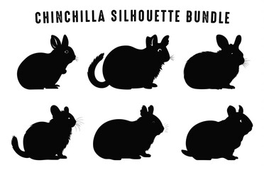 Chinchilla Silhouettes Vector Set, Hamster Silhouette Bundle, Chinchilla animal black clipart collection