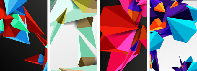 Set of triangle geometric low poly 3d shapes posters