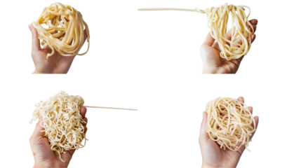 Set of egg noodles on the hand