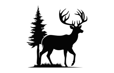 Deer Silhouette black vector, Deer antler Clipart isolated on a white background