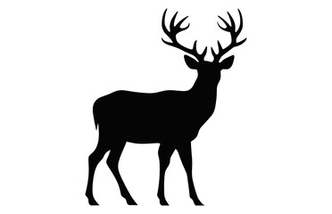 Deer black Silhouette vector isolated on a white background, Deer antler Clipart