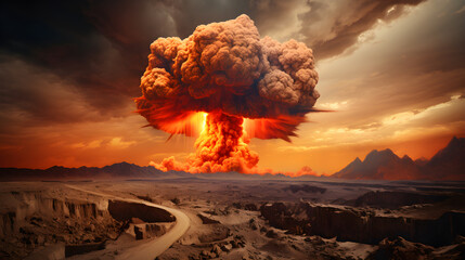 Moment of Detonation: A Dynamic Capture of a Destructive Dynamite Explosion in an Isolated Landscape - obrazy, fototapety, plakaty