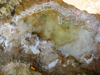 Close up view of salt crystals formed from sea water. Selective focus