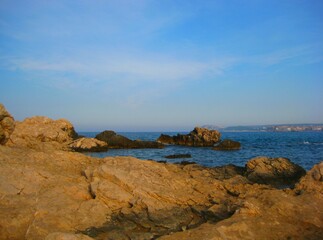 Fototapeta na wymiar Landscape of cliffs on the coast of Girona known as Costa Brava in Catalonia in Spain