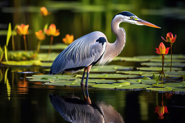 Naklejka premium great blue heron in the water.