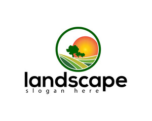 creative hill and sunrise logo design template