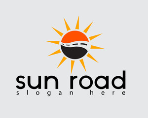 creative sun and road icons logo design template