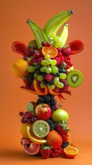 Naklejka na ściany i meble A playful arrangement of various fruits forming a whimsical animal character