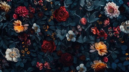 A vintage floral pattern with a modern twist on a dark moody background