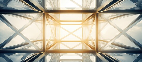 Steel Structure with Gold and Glass Plate with White Texture Pattern Background.
